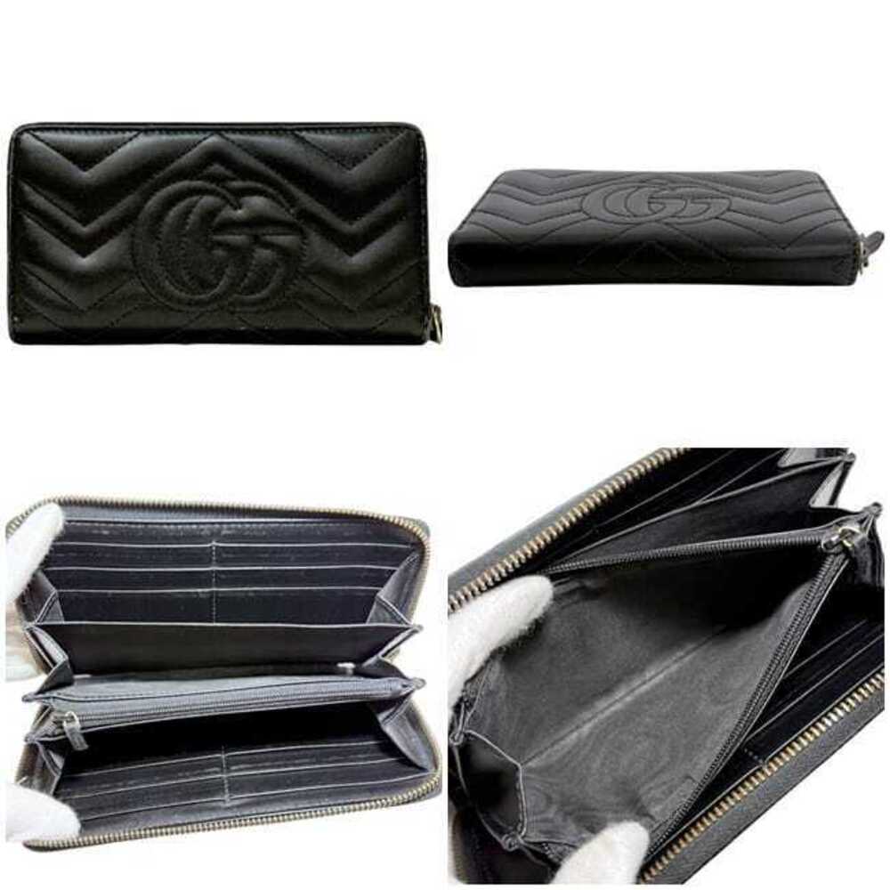 Gucci Round Zipper Long Wallet Black GG Marmont Leather Gold Stitch - Picture 2 of 9
